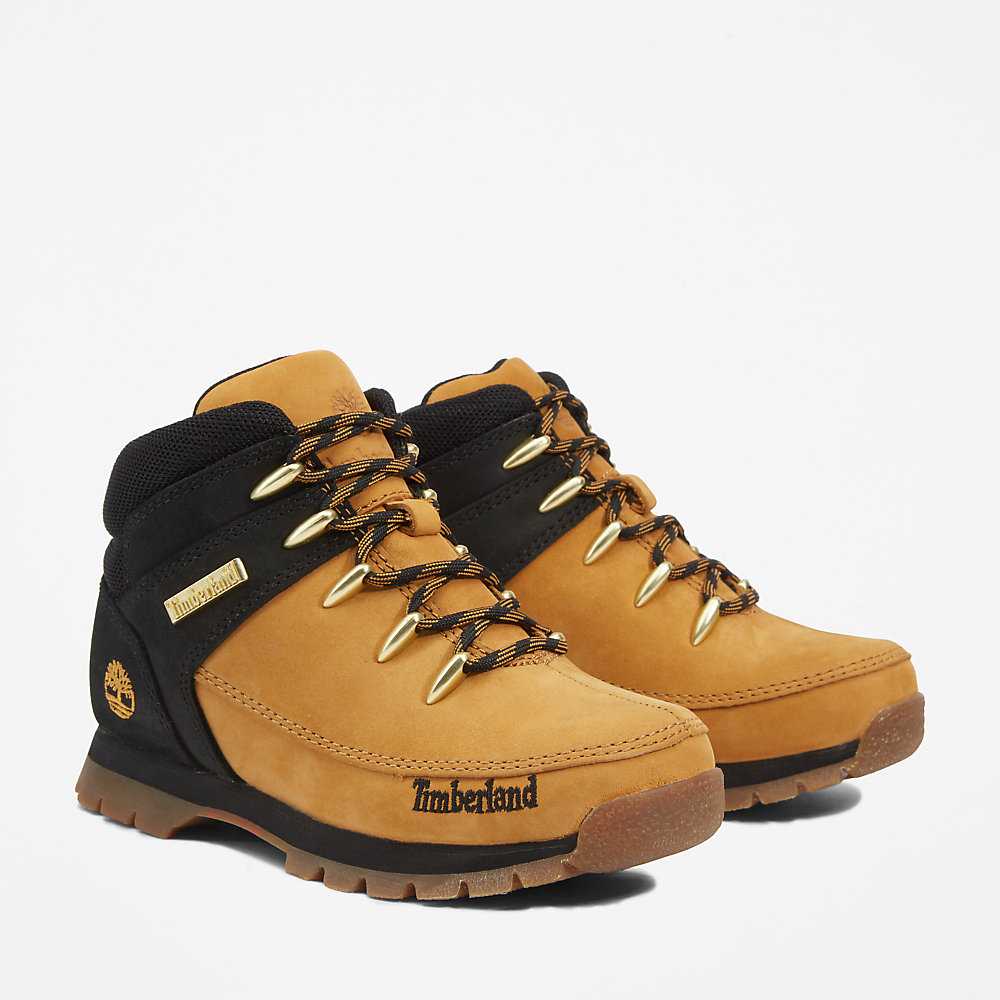 Kids' Timberland Euro Sprint Mid Hiking Boots Yellow/Black | UAE-4219538