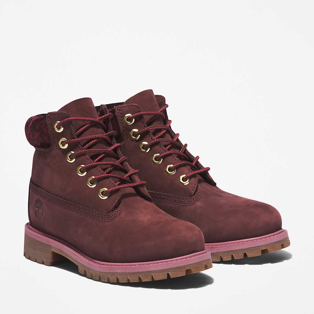 Kids' Timberland Premium® 6 Inch Waterproof Boots Burgundy | UAE-4219580