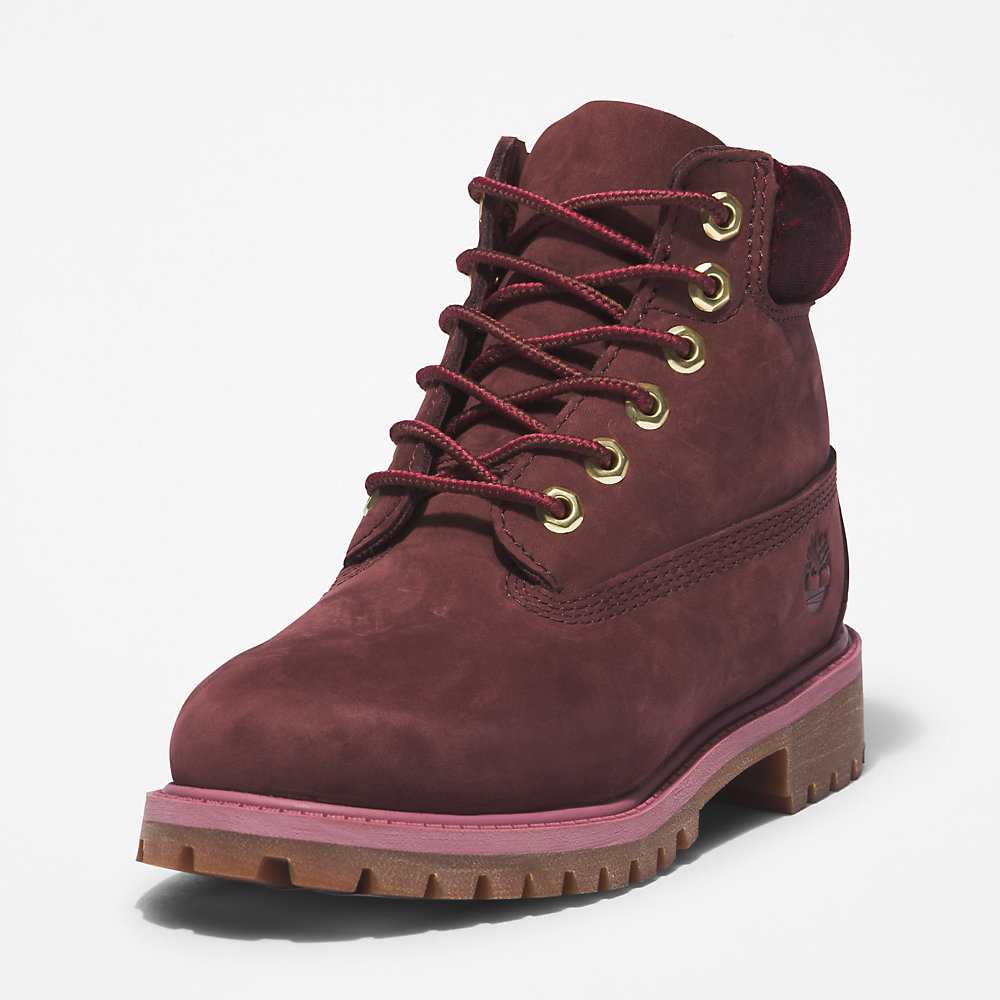 Kids' Timberland Premium® 6 Inch Waterproof Boots Burgundy | UAE-4219612