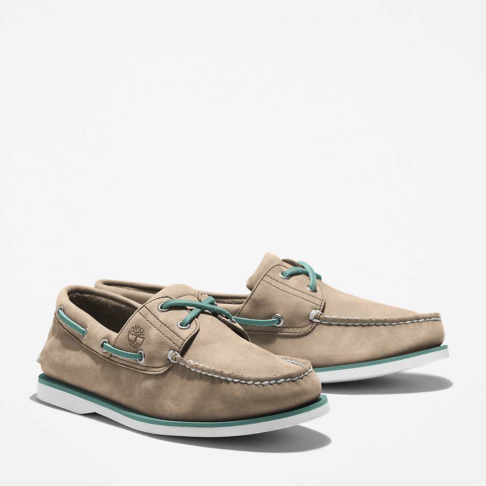 Men's Timberland 2-Eye Classic Boat Shoes Beige | UAE-4783905