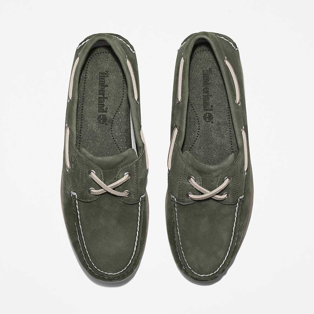 Men's Timberland 2-Eye Classic Boat Shoes Dark Green | UAE-5146287