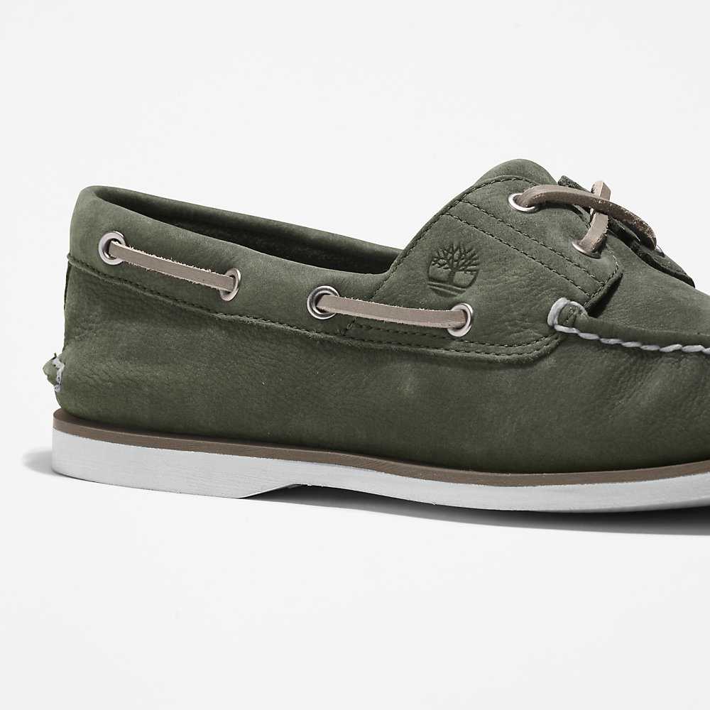 Men's Timberland 2-Eye Classic Boat Shoes Dark Green | UAE-5146287