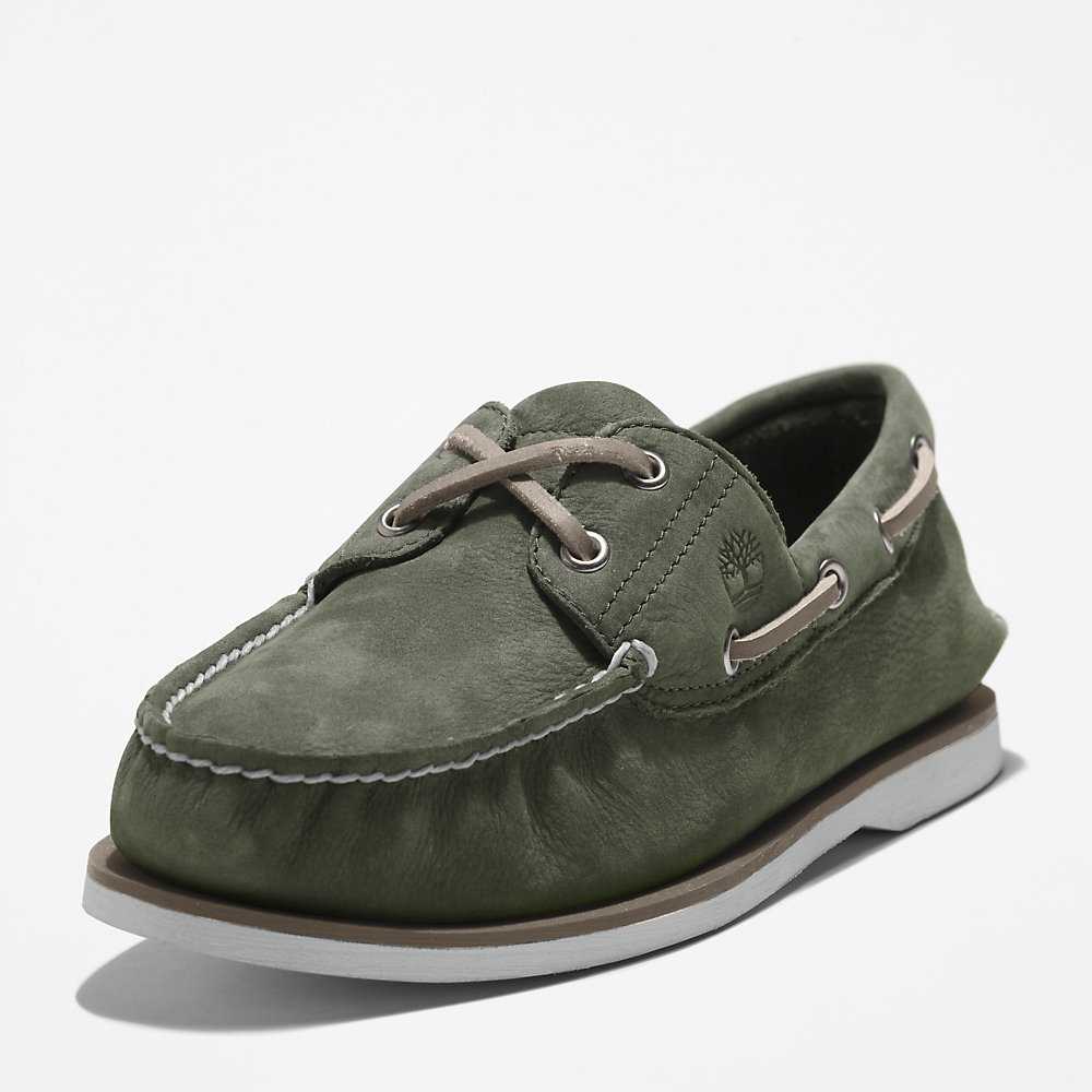 Men's Timberland 2-Eye Classic Boat Shoes Dark Green | UAE-5146287