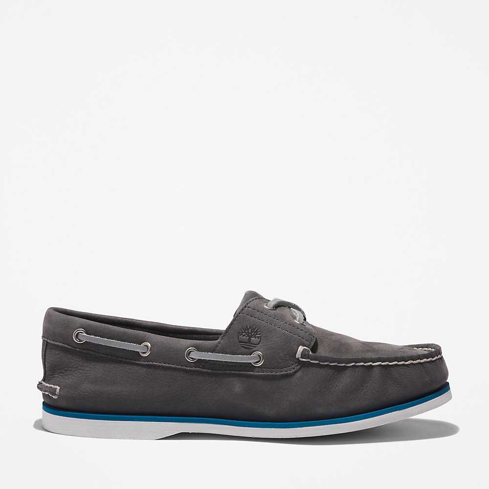 Men\'s Timberland 2-Eye Classic Boat Shoes Dark Grey | UAE-5216904