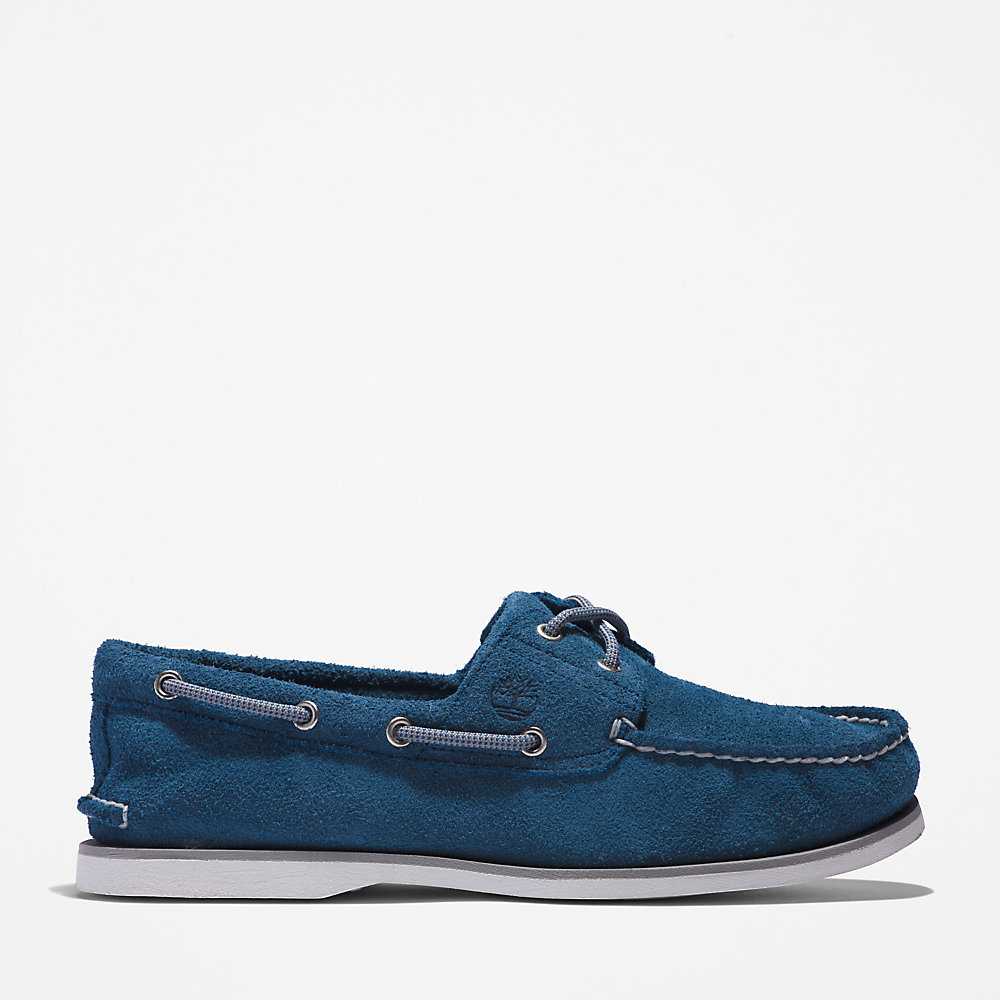 Men\'s Timberland 2-Eye Classic Boat Shoes Dark Blue | UAE-6341975