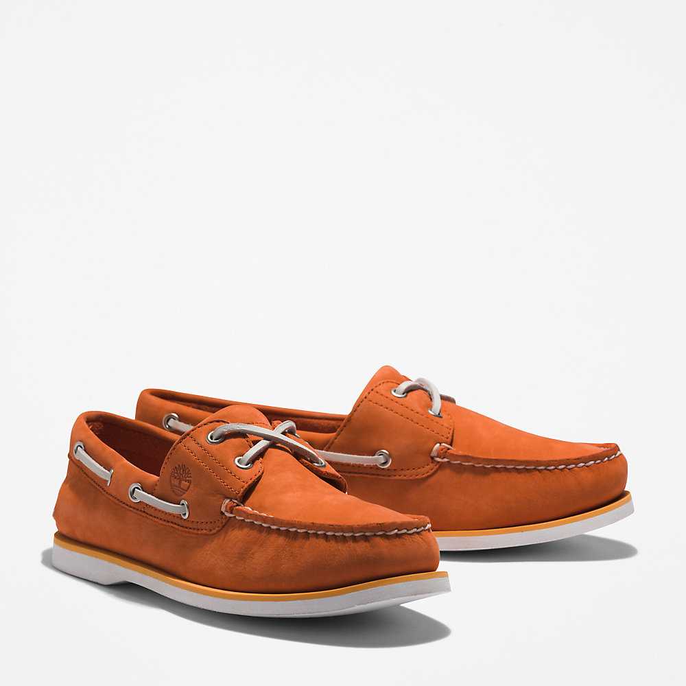 Men's Timberland 2-Eye Classic Boat Shoes Orange | UAE-7830659