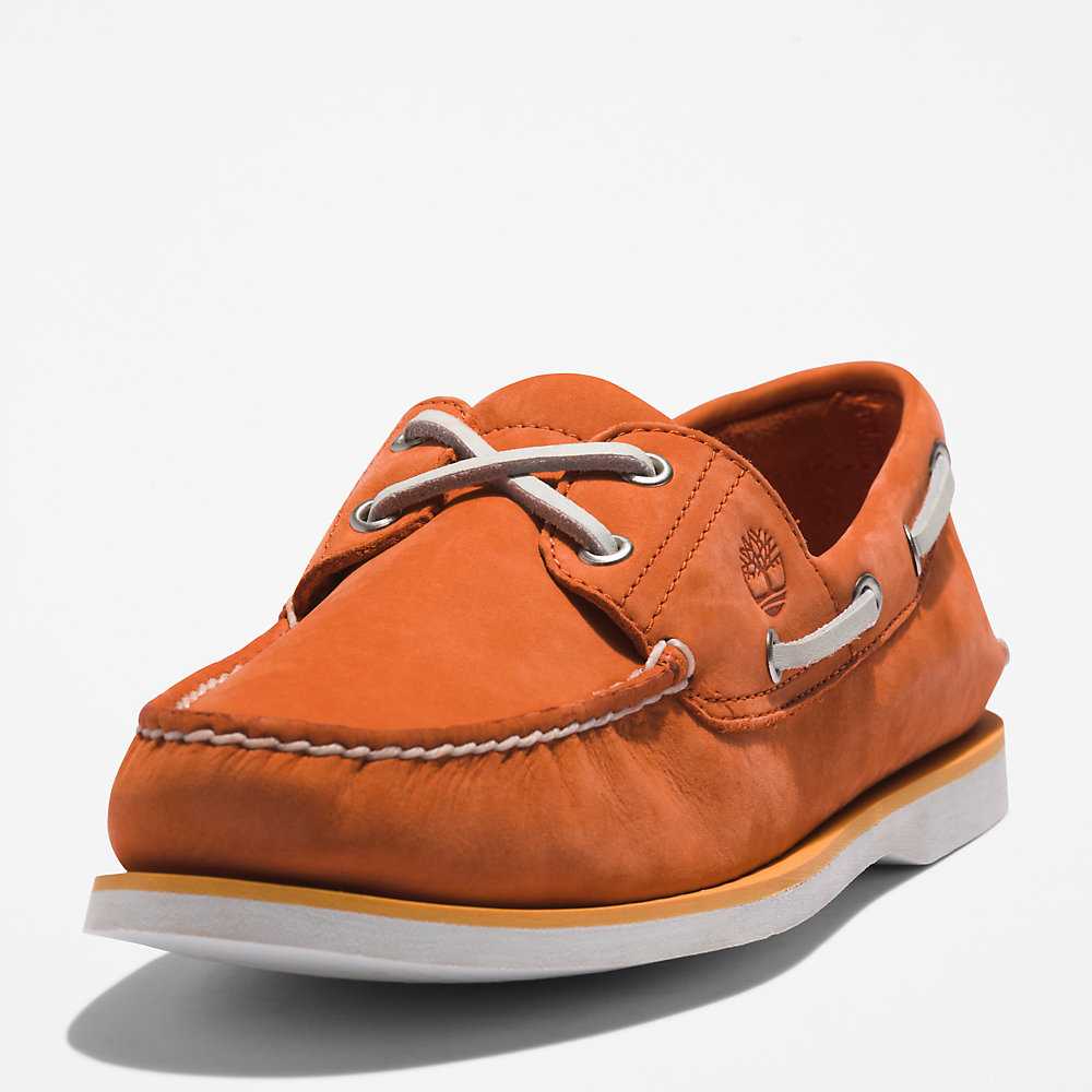 Men's Timberland 2-Eye Classic Boat Shoes Orange | UAE-7830659