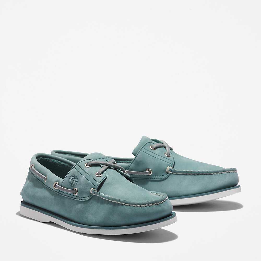 Men's Timberland 2-Eye Classic Boat Shoes Light Blue | UAE-8517026