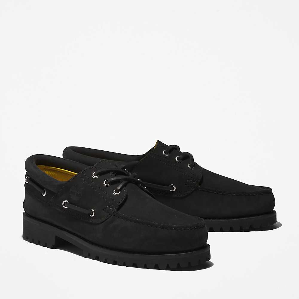 Men's Timberland 3-Eye Lug Boat Shoes Black | UAE-6718340