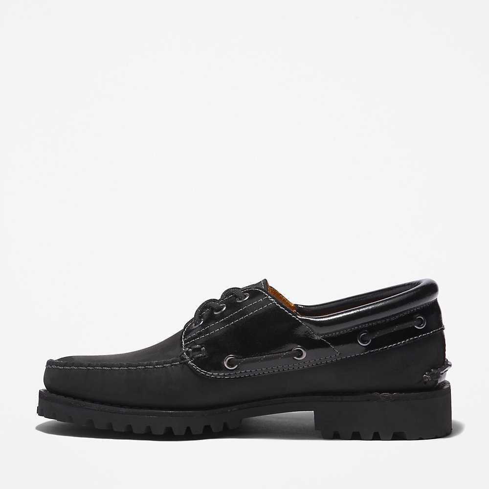 Men's Timberland 3-Eye Lug Boat Shoes Black | UAE-9430682