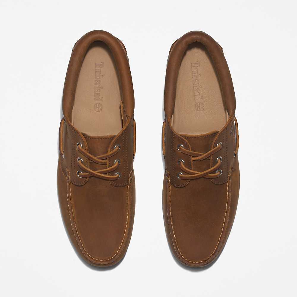 Men's Timberland 3-Eye Lug Boat Shoes Brown | UAE-0286197