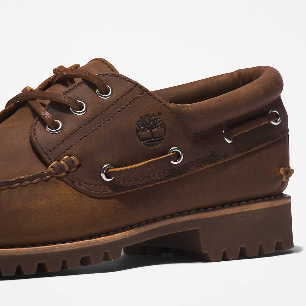 Men's Timberland 3-Eye Lug Boat Shoes Brown | UAE-0286197