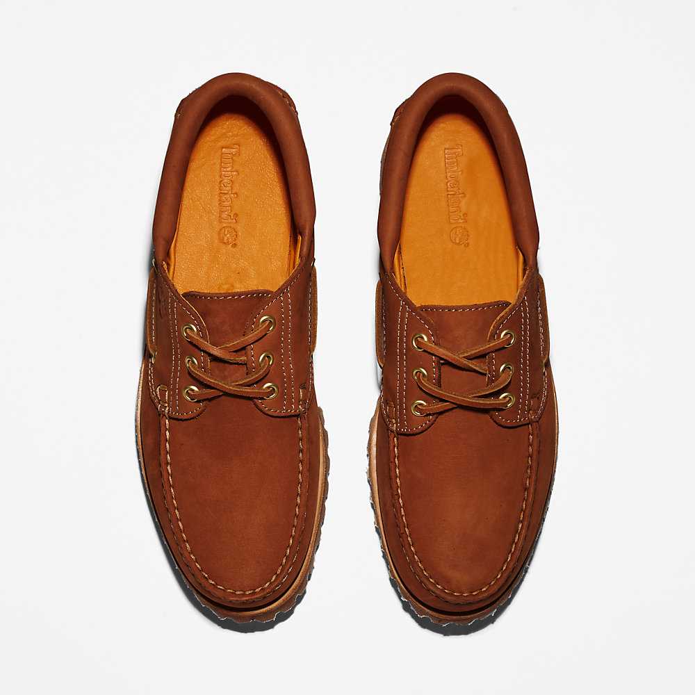 Men's Timberland 3-Eye Lug Boat Shoes Brown | UAE-1843792