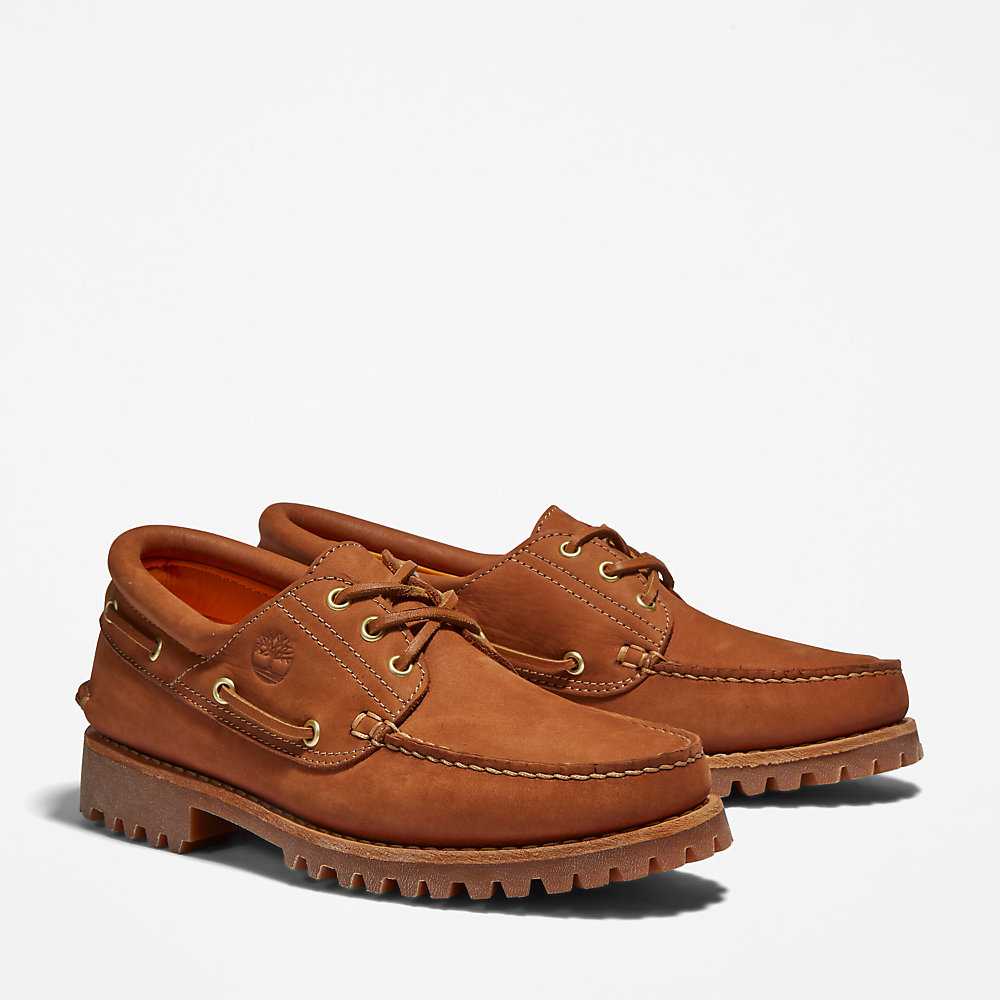 Men's Timberland 3-Eye Lug Boat Shoes Brown | UAE-1843792