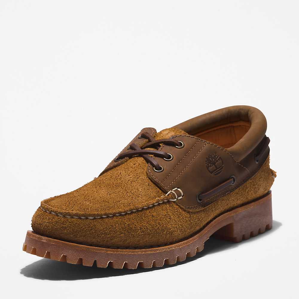 Men's Timberland 3-Eye Lug Boat Shoes Brown | UAE-5420916