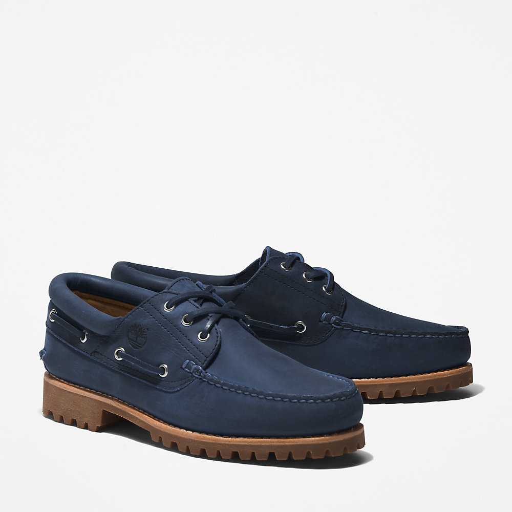 Men's Timberland 3-Eye Lug Boat Shoes Dark Blue | UAE-2187365