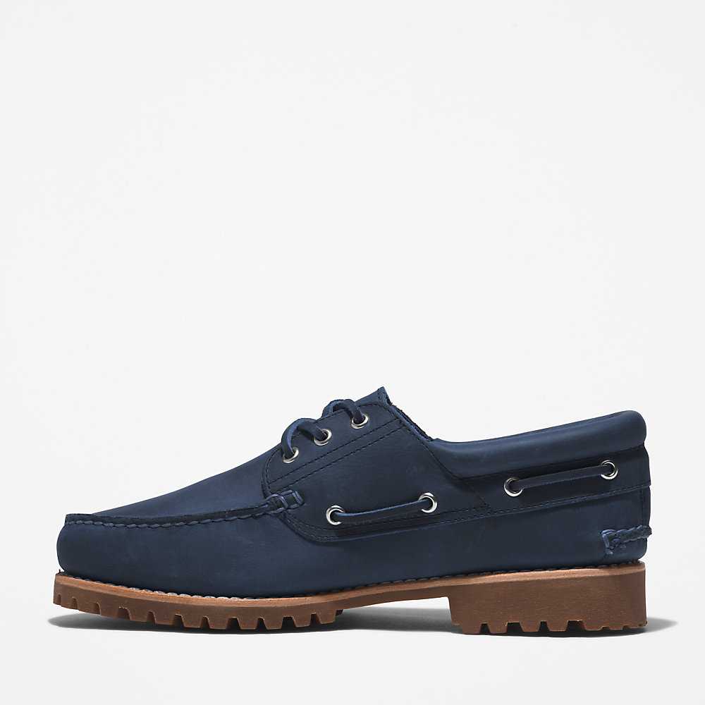 Men's Timberland 3-Eye Lug Boat Shoes Dark Blue | UAE-2187365