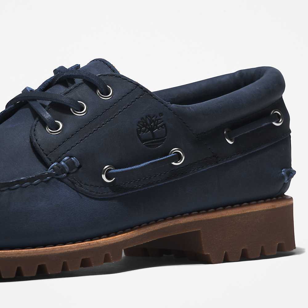 Men's Timberland 3-Eye Lug Boat Shoes Dark Blue | UAE-2187365