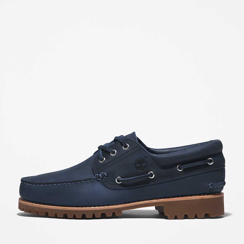 Men's Timberland 3-Eye Lug Boat Shoes Dark Blue | UAE-2187365