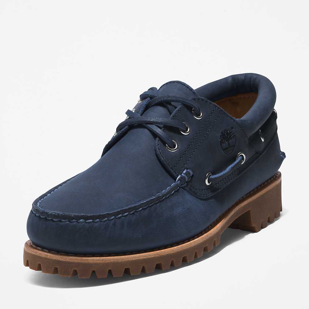 Men's Timberland 3-Eye Lug Boat Shoes Dark Blue | UAE-2187365