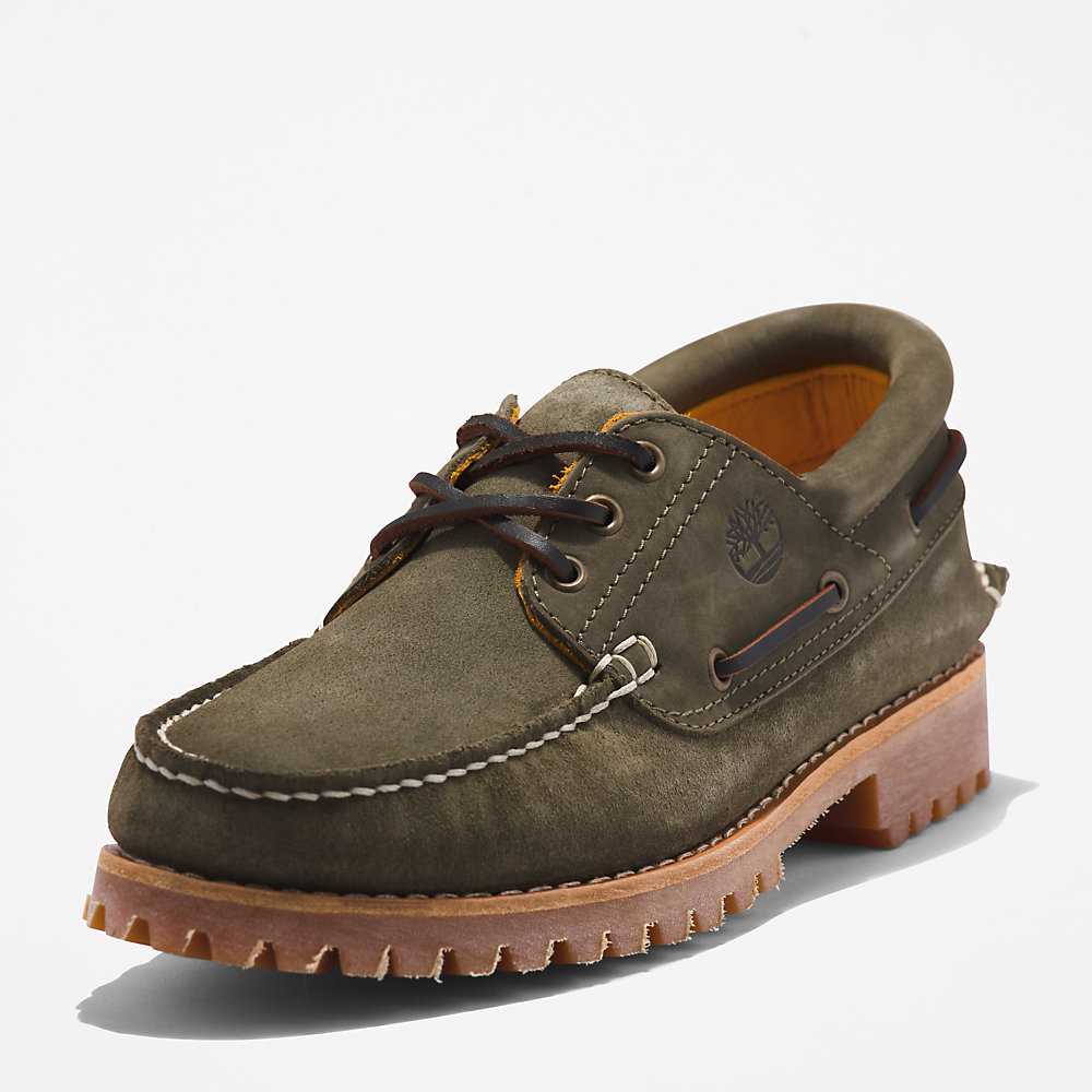 Men's Timberland 3-Eye Lug Boat Shoes Dark Green | UAE-4569271