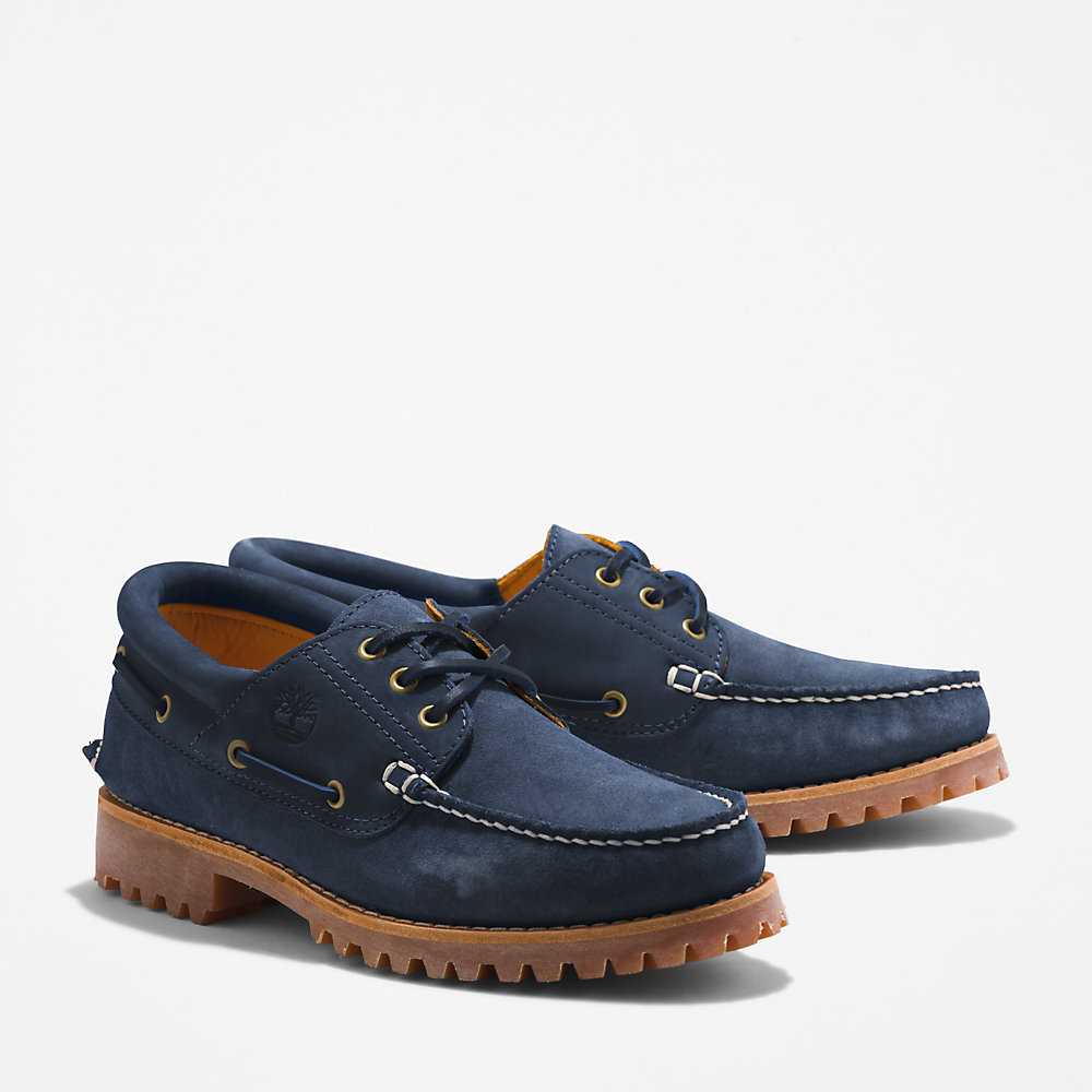 Men's Timberland 3-Eye Lug Boat Shoes Navy | UAE-8702396