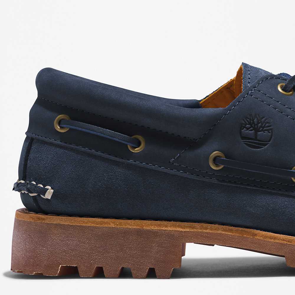 Men's Timberland 3-Eye Lug Boat Shoes Navy | UAE-8702396