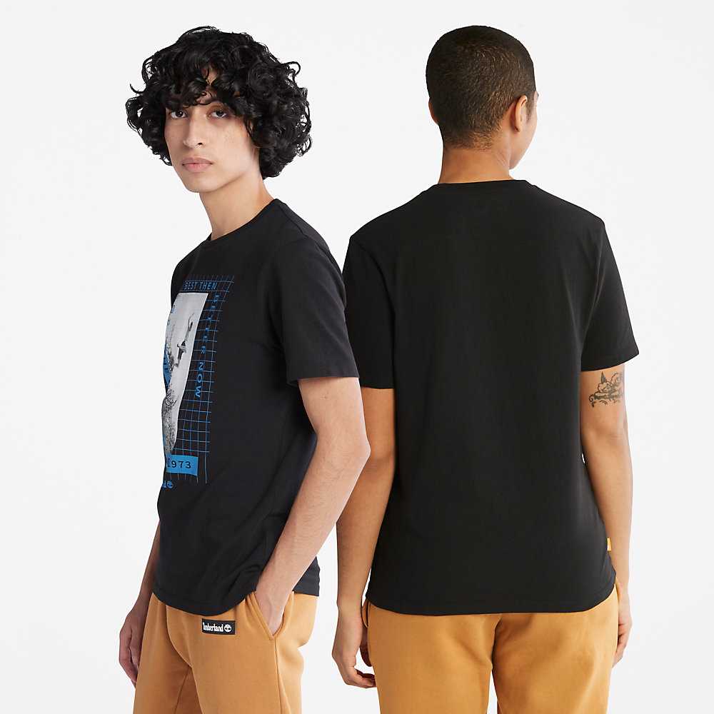 Men's Timberland All Gender Heavyweight Front-Graphic T Shirts Black | UAE-4368725