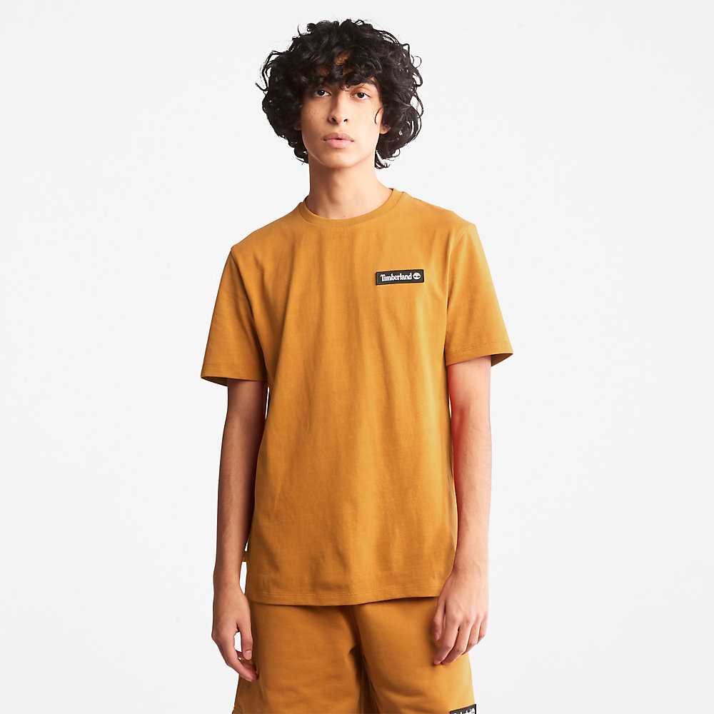 Men's Timberland All Gender Heavyweight Badge T Shirts Yellow | UAE-4769853