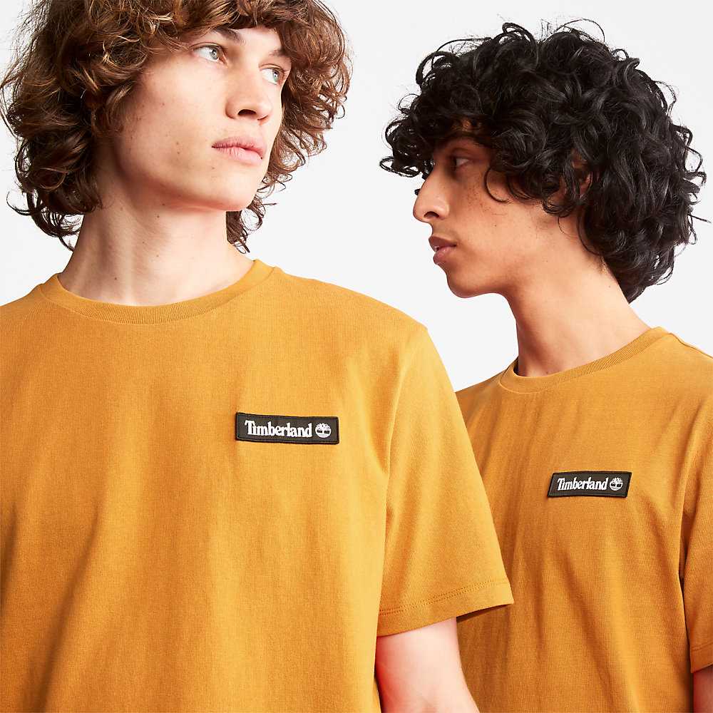 Men's Timberland All Gender Heavyweight Badge T Shirts Yellow | UAE-4769853