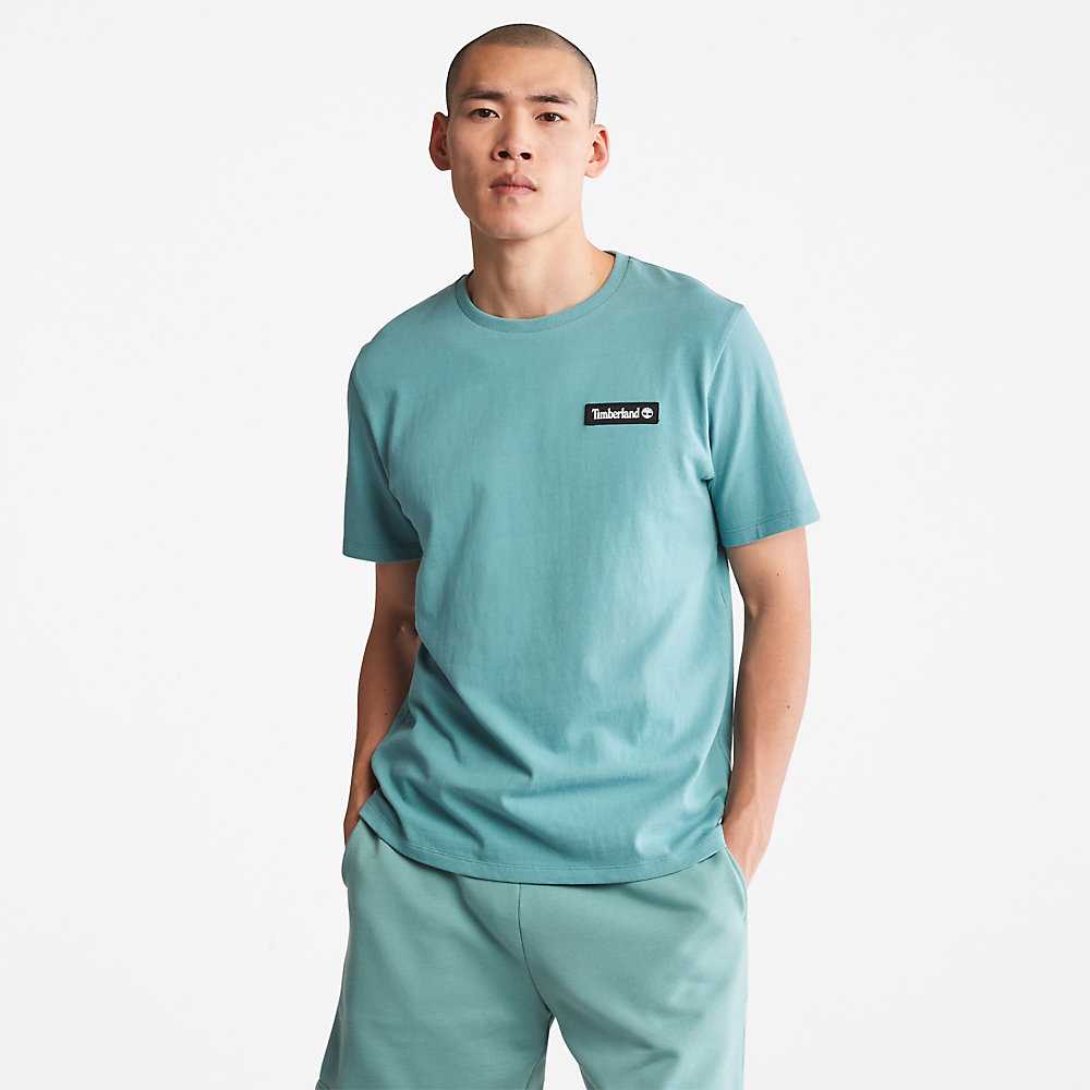 Men's Timberland All Gender Heavyweight Badge T Shirts Turquoise | UAE-6153490