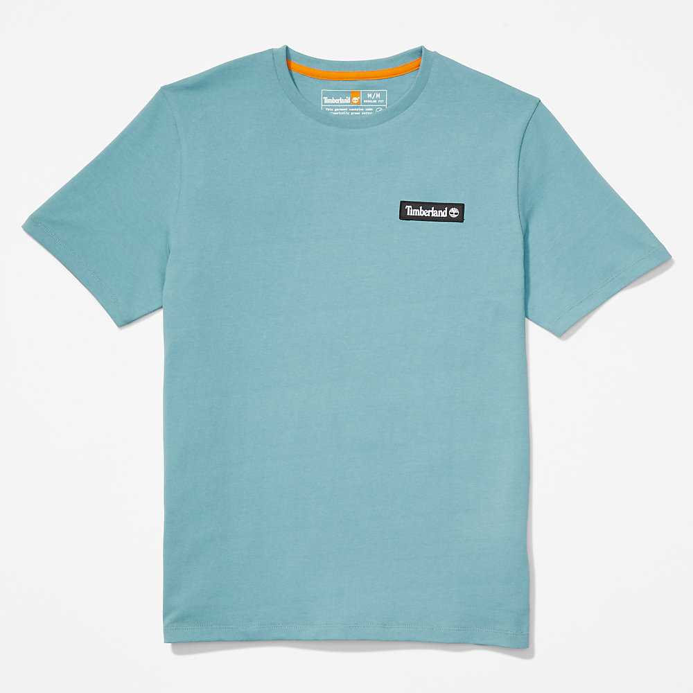 Men's Timberland All Gender Heavyweight Badge T Shirts Turquoise | UAE-6153490