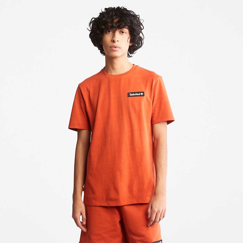 Men's Timberland All Gender Heavyweight Badge T Shirts Orange | UAE-6254109