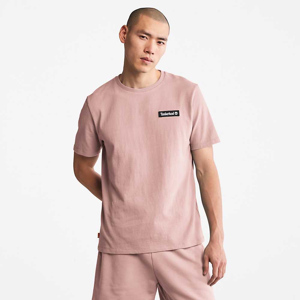 Men's Timberland All Gender Heavyweight Badge T Shirts Pink | UAE-7295631