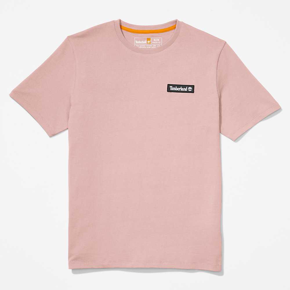 Men's Timberland All Gender Heavyweight Badge T Shirts Pink | UAE-7295631