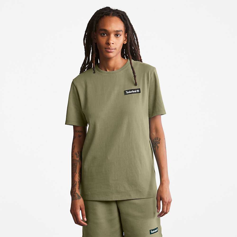 Men's Timberland All Gender Heavyweight Badge T Shirts Green | UAE-8063174