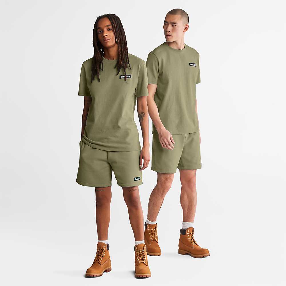 Men's Timberland All Gender Heavyweight Badge T Shirts Green | UAE-8063174