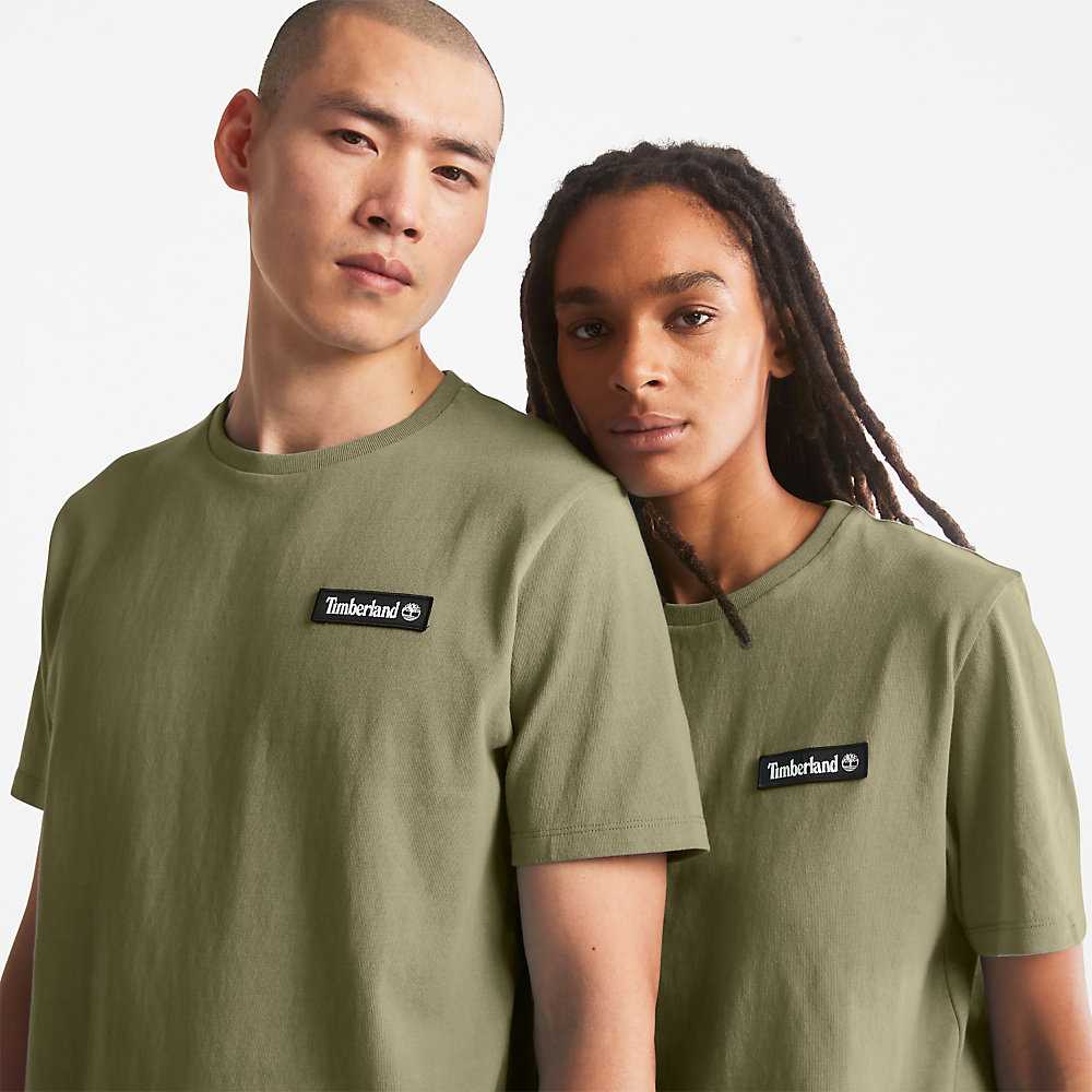 Men's Timberland All Gender Heavyweight Badge T Shirts Green | UAE-8063174