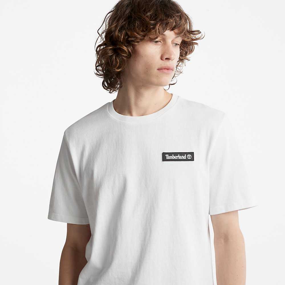 Men's Timberland All Gender Heavyweight Badge T Shirts White | UAE-8790625