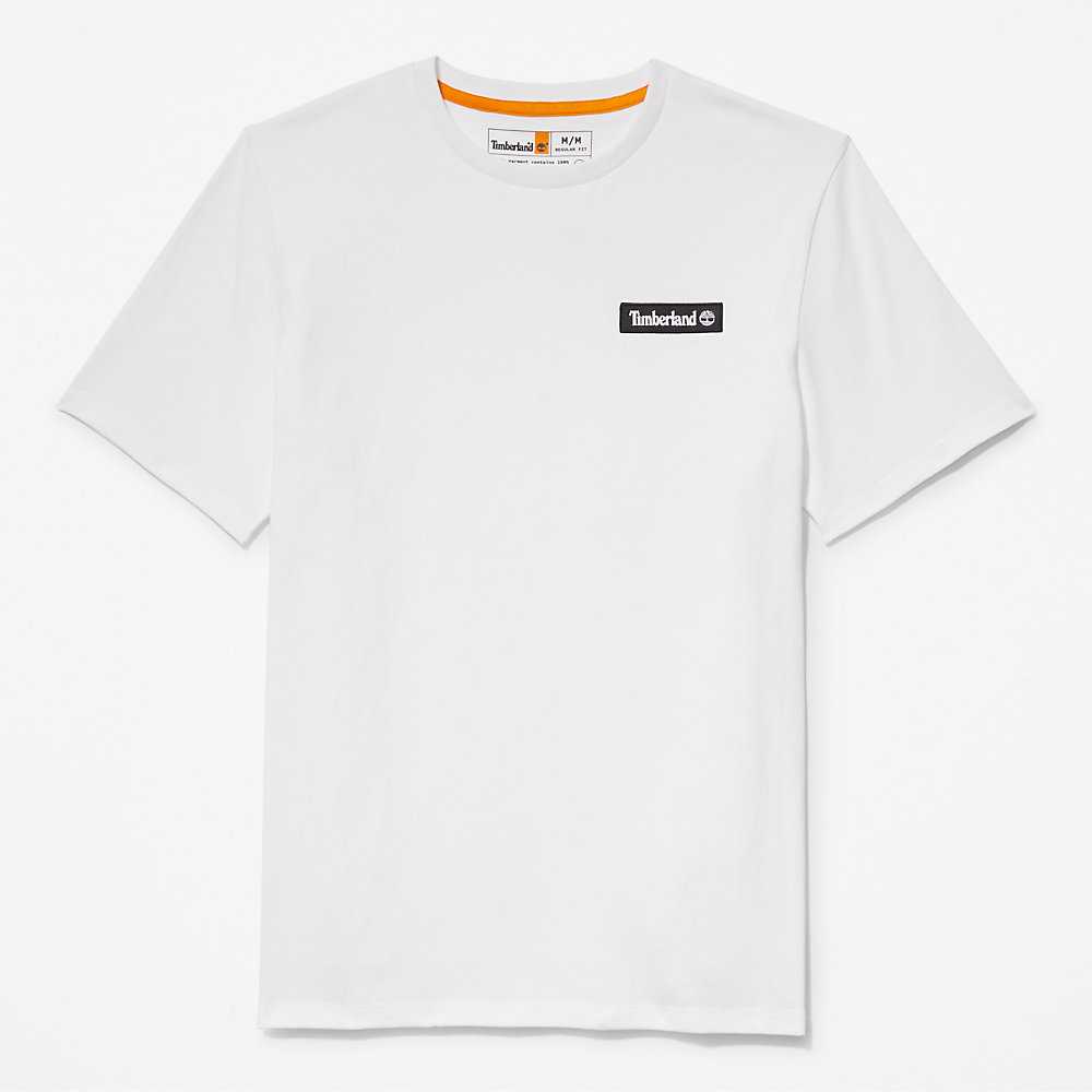 Men's Timberland All Gender Heavyweight Badge T Shirts White | UAE-8790625