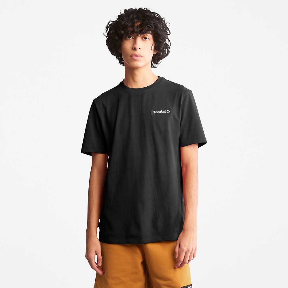 Men's Timberland All Gender Heavyweight Badge T Shirts Black | UAE-9046571