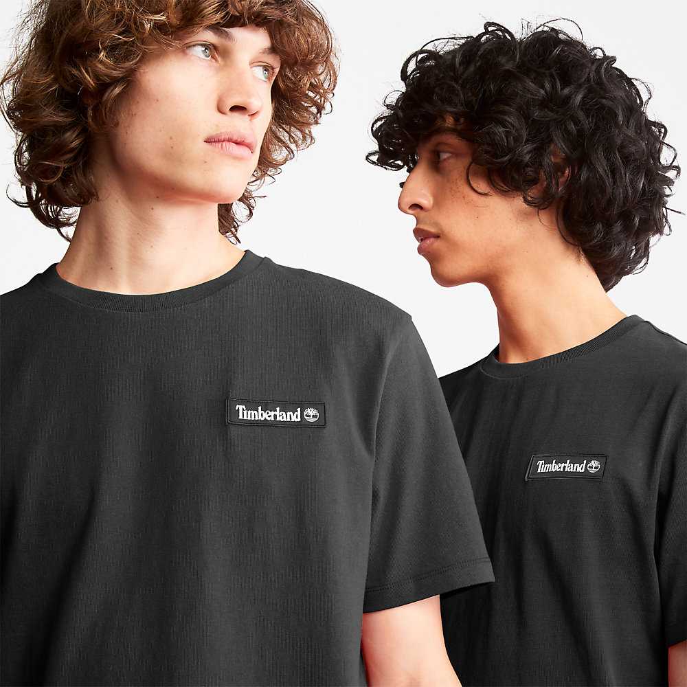 Men's Timberland All Gender Heavyweight Badge T Shirts Black | UAE-9046571