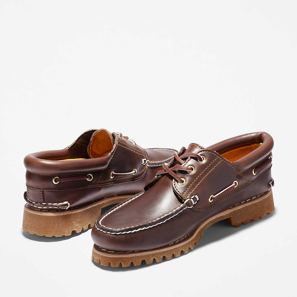 Men's Timberland Authentic 3-Eye Boat Shoes Brown | UAE-2358719