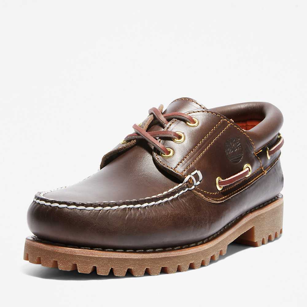 Men's Timberland Authentic 3-Eye Boat Shoes Brown | UAE-2358719