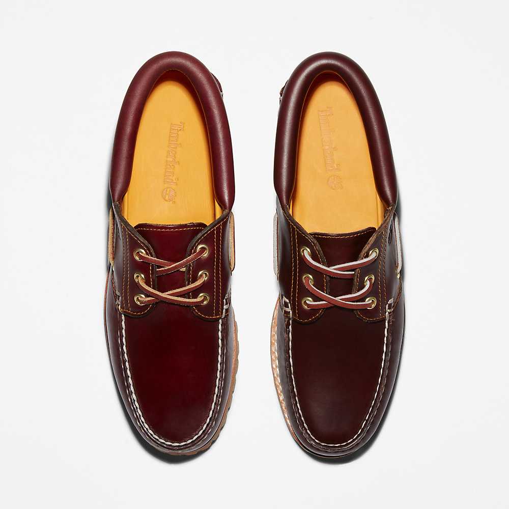 Men's Timberland Authentic 3-Eye Boat Shoes Burgundy | UAE-8204169