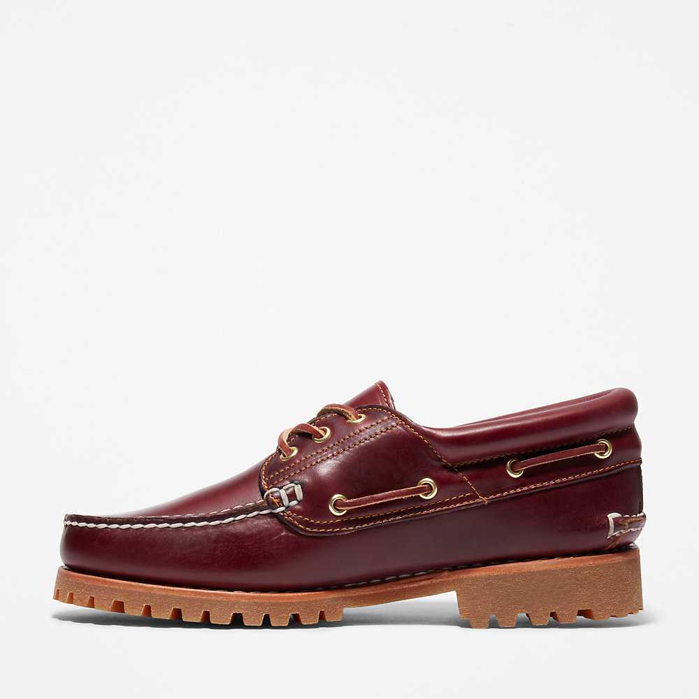 Men's Timberland Authentic 3-Eye Boat Shoes Burgundy | UAE-8204169