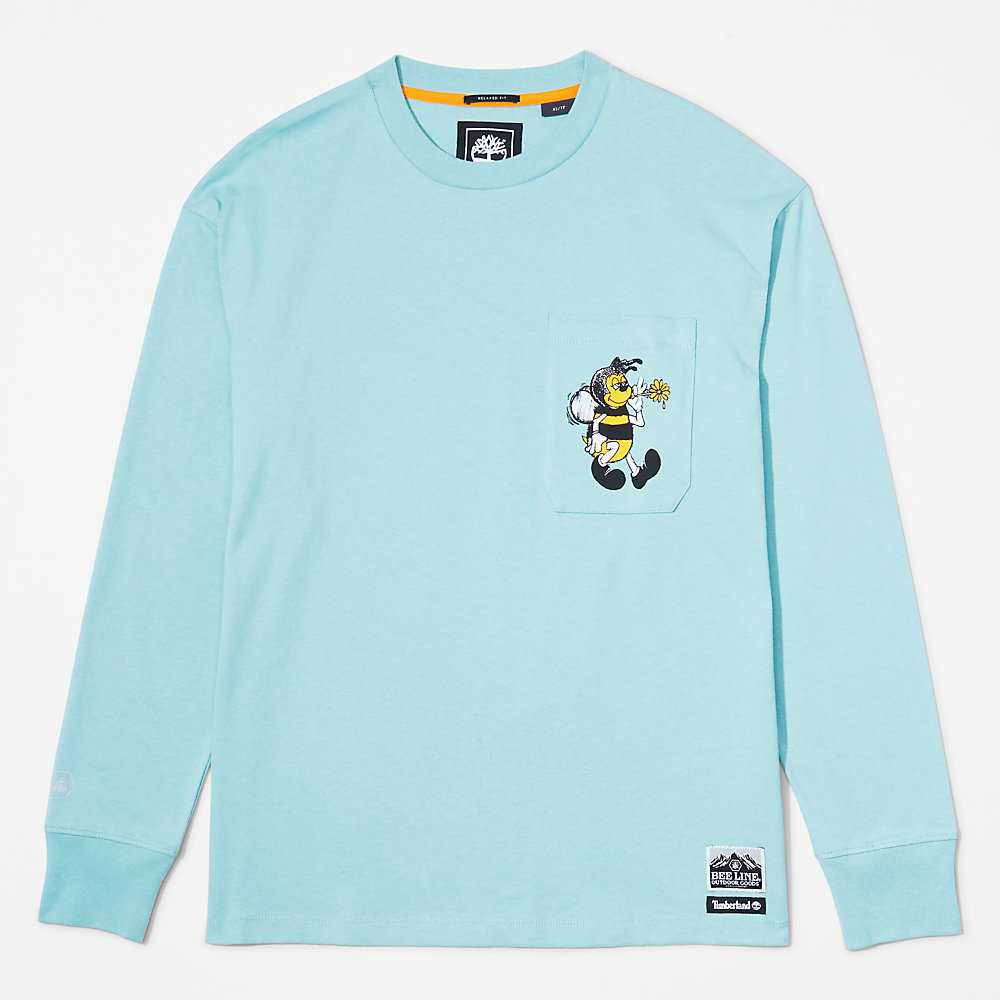 Men's Timberland Bee Line x Timberland® T Shirts Blue | UAE-8197350