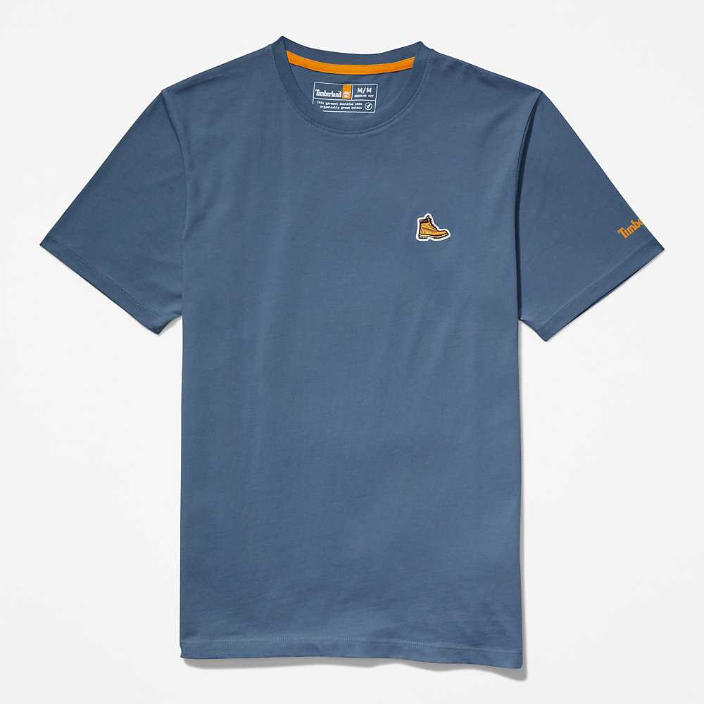 Men's Timberland Boot-Logo T Shirts Dark Blue | UAE-0481237