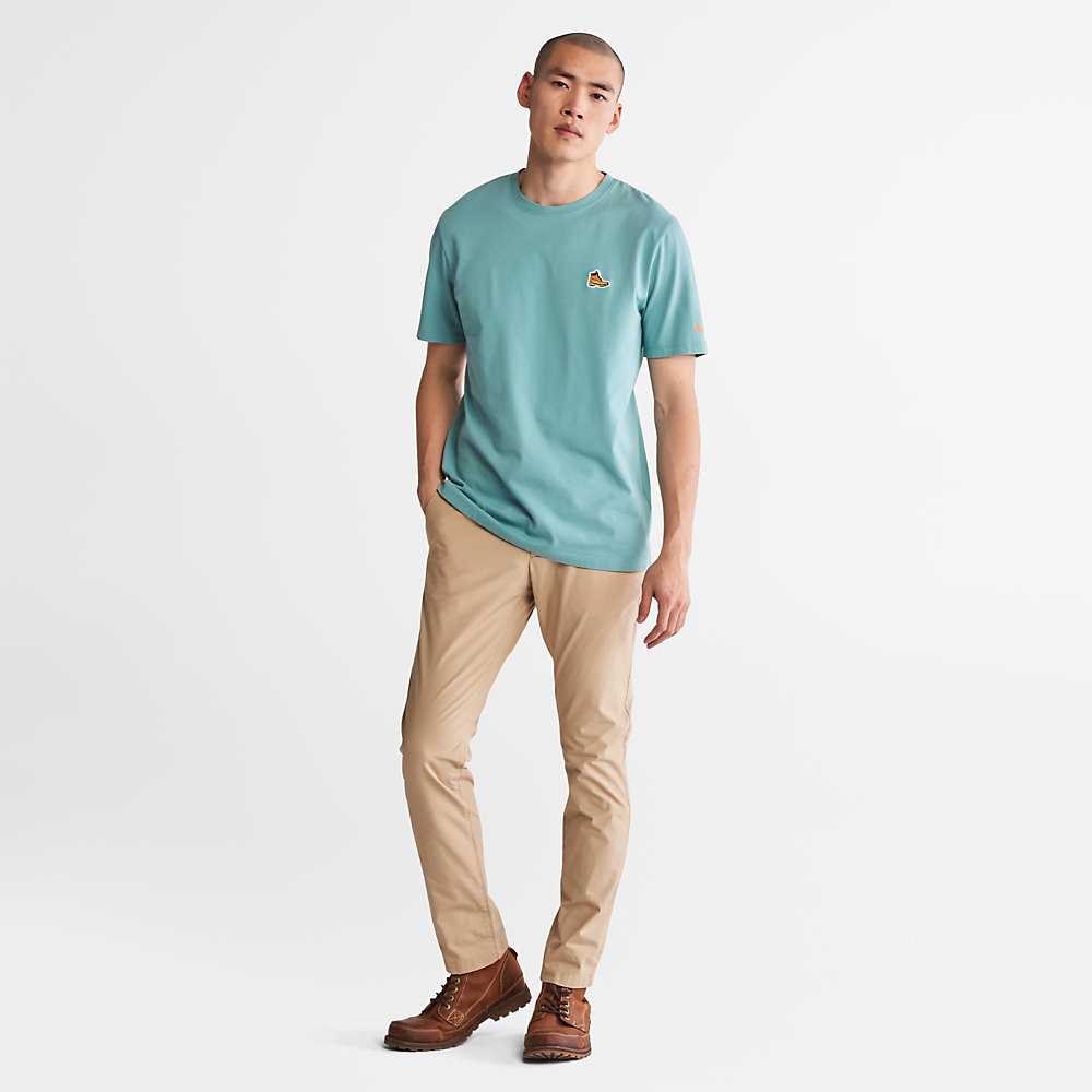 Men's Timberland Boot-Logo T Shirts Turquoise | UAE-5427391