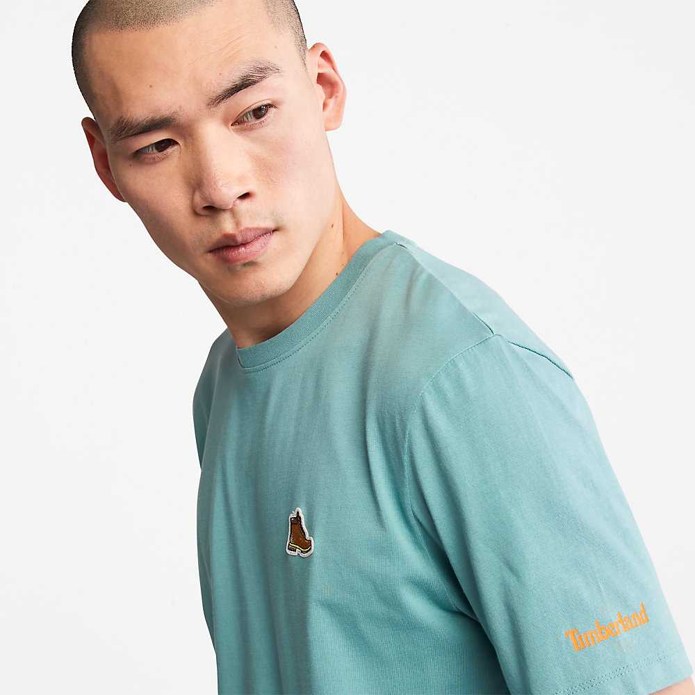 Men's Timberland Boot-Logo T Shirts Turquoise | UAE-5427391